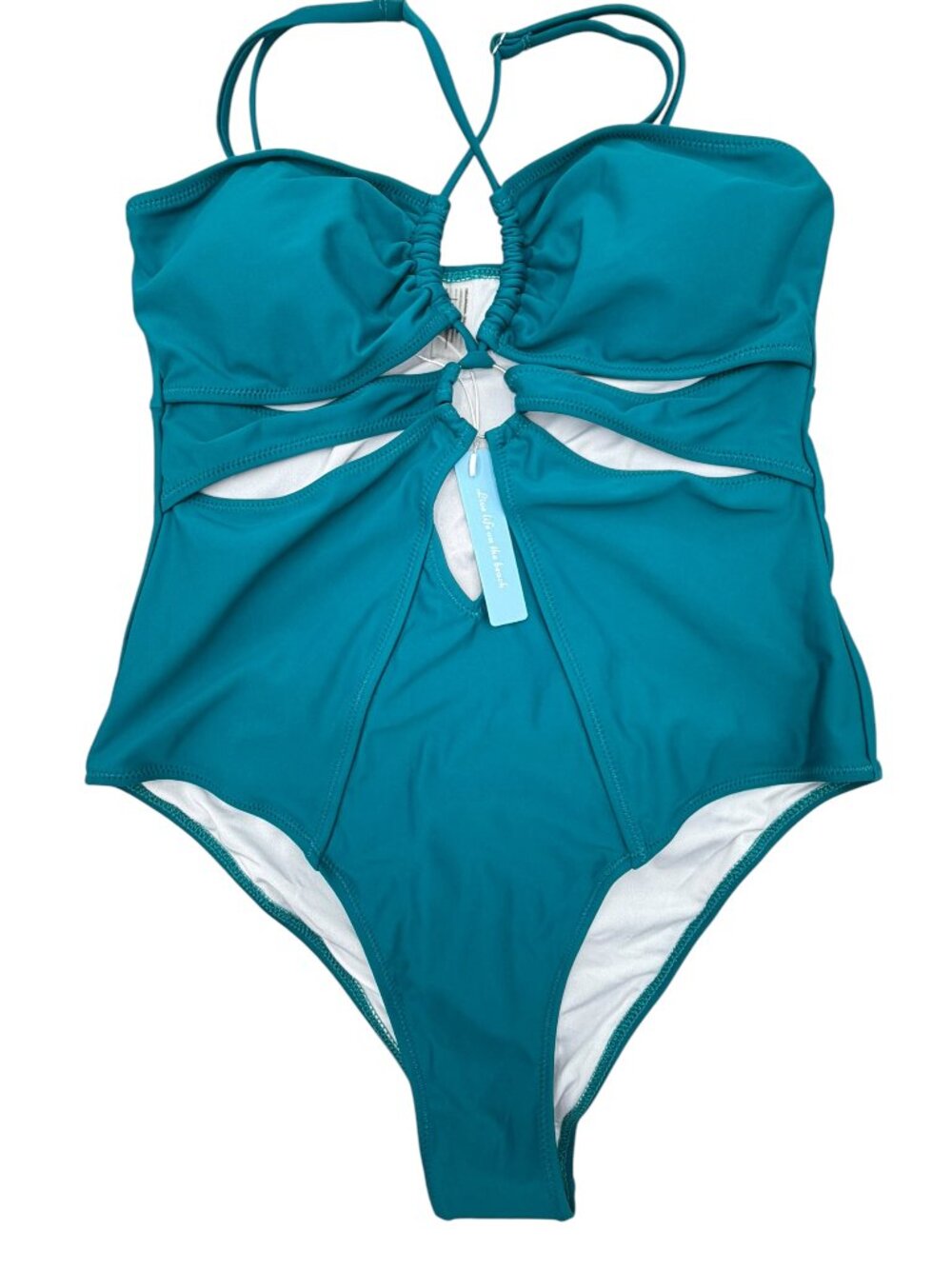 Live Life On A Beach Cut Out Teal Swimsuit